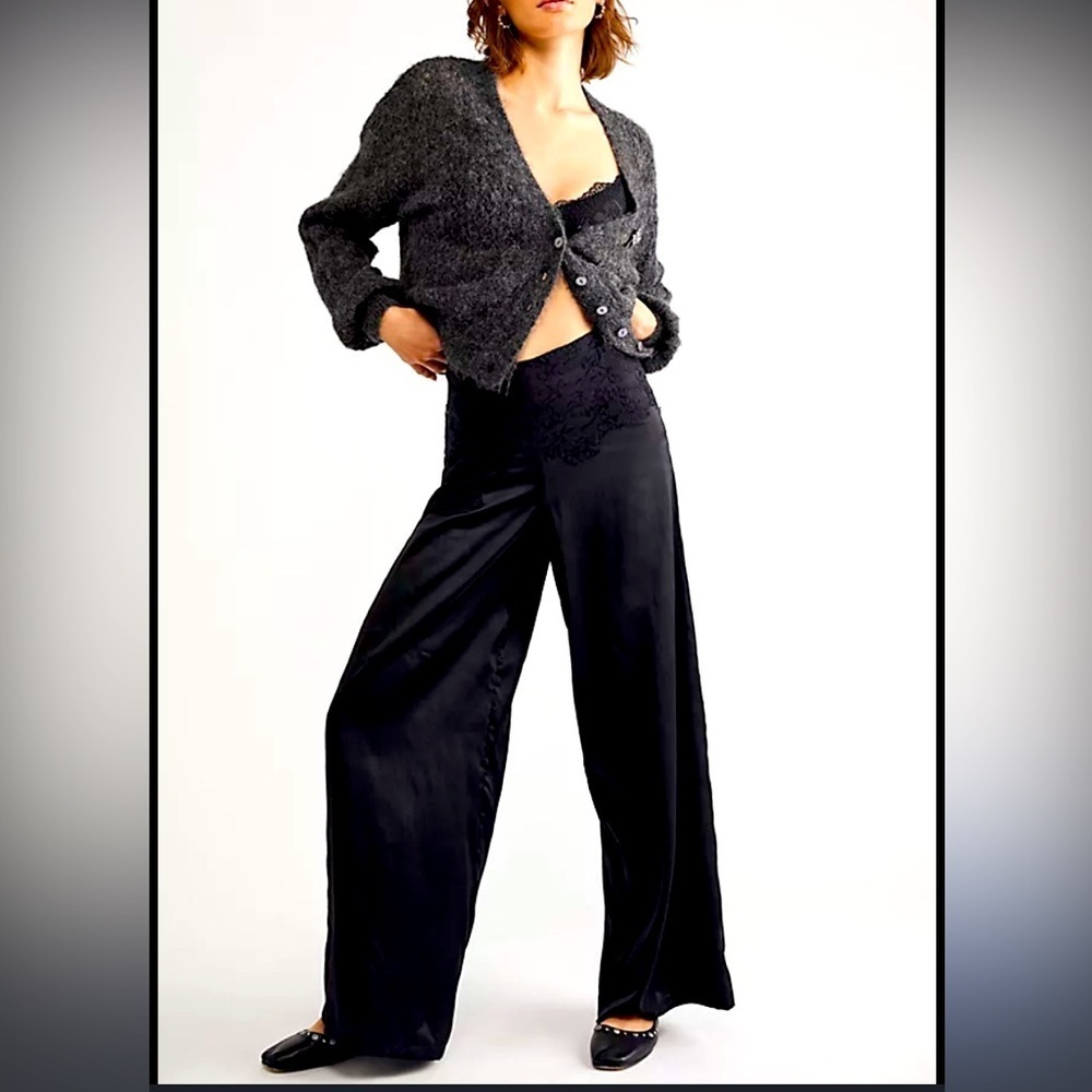 Free people satin leopard brocade high waist trousers $188 fall wide leg casual